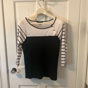 Lauren Ralph Lauren  preppy black and white detailed top